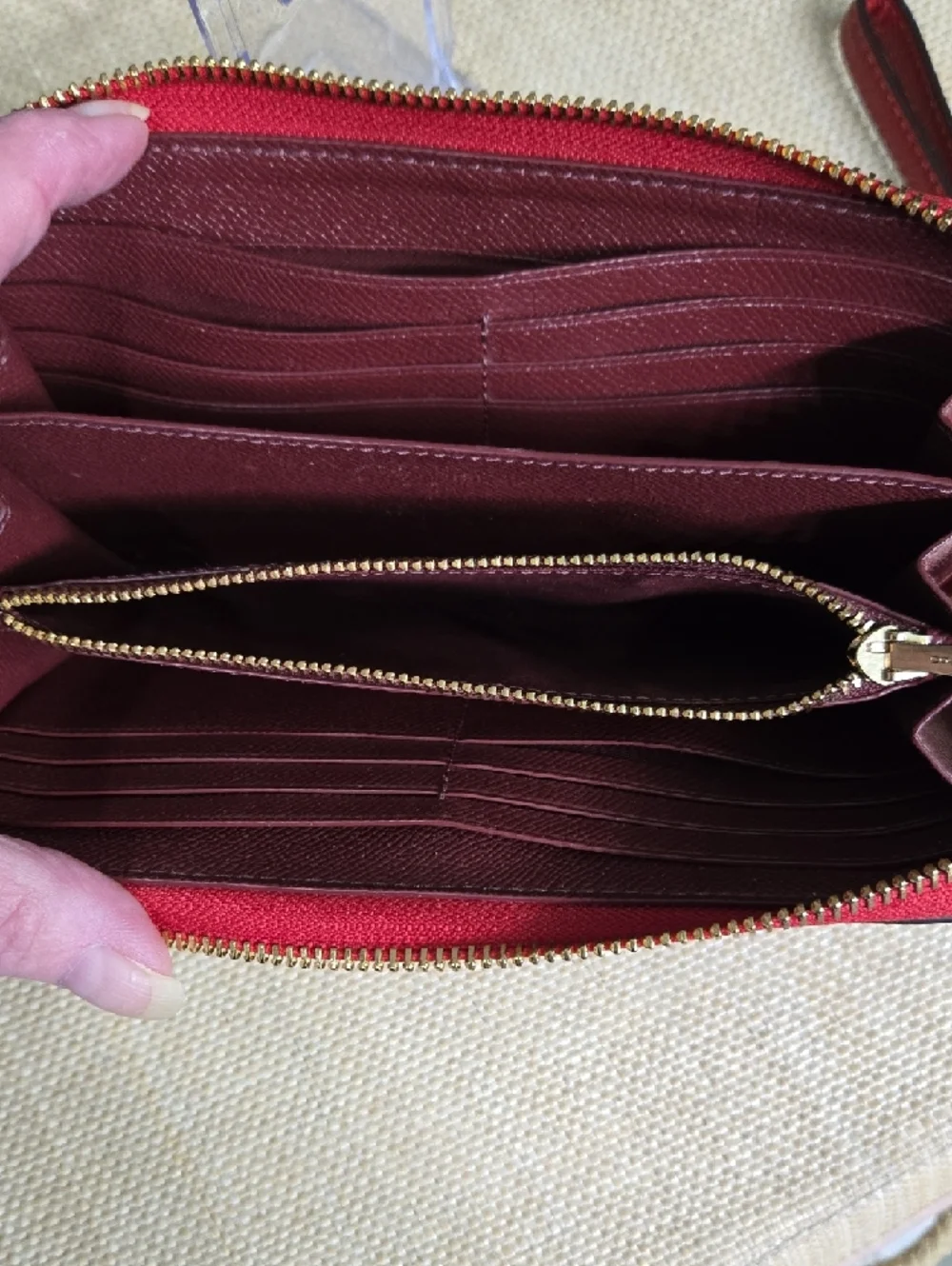 Coach Red Saffiano Zip-Around Wristlet Wallet with Detachable Strap - Picture 8 of 13